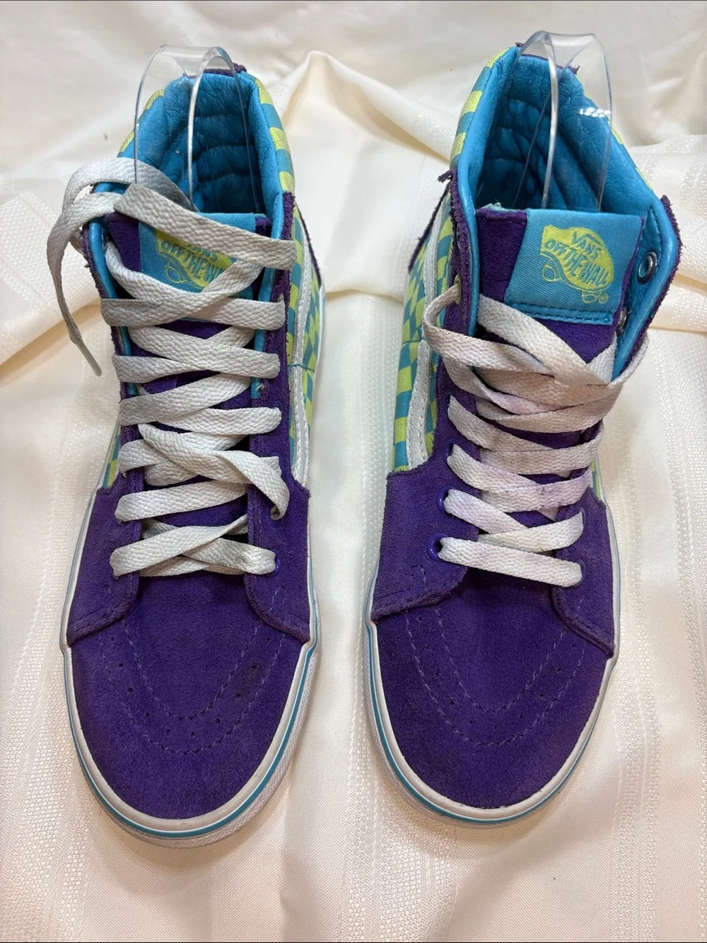 Vans Sk8-Hi Crazy Check-Ultraviolet High Top Sneakers in Purple, Blue & Lime